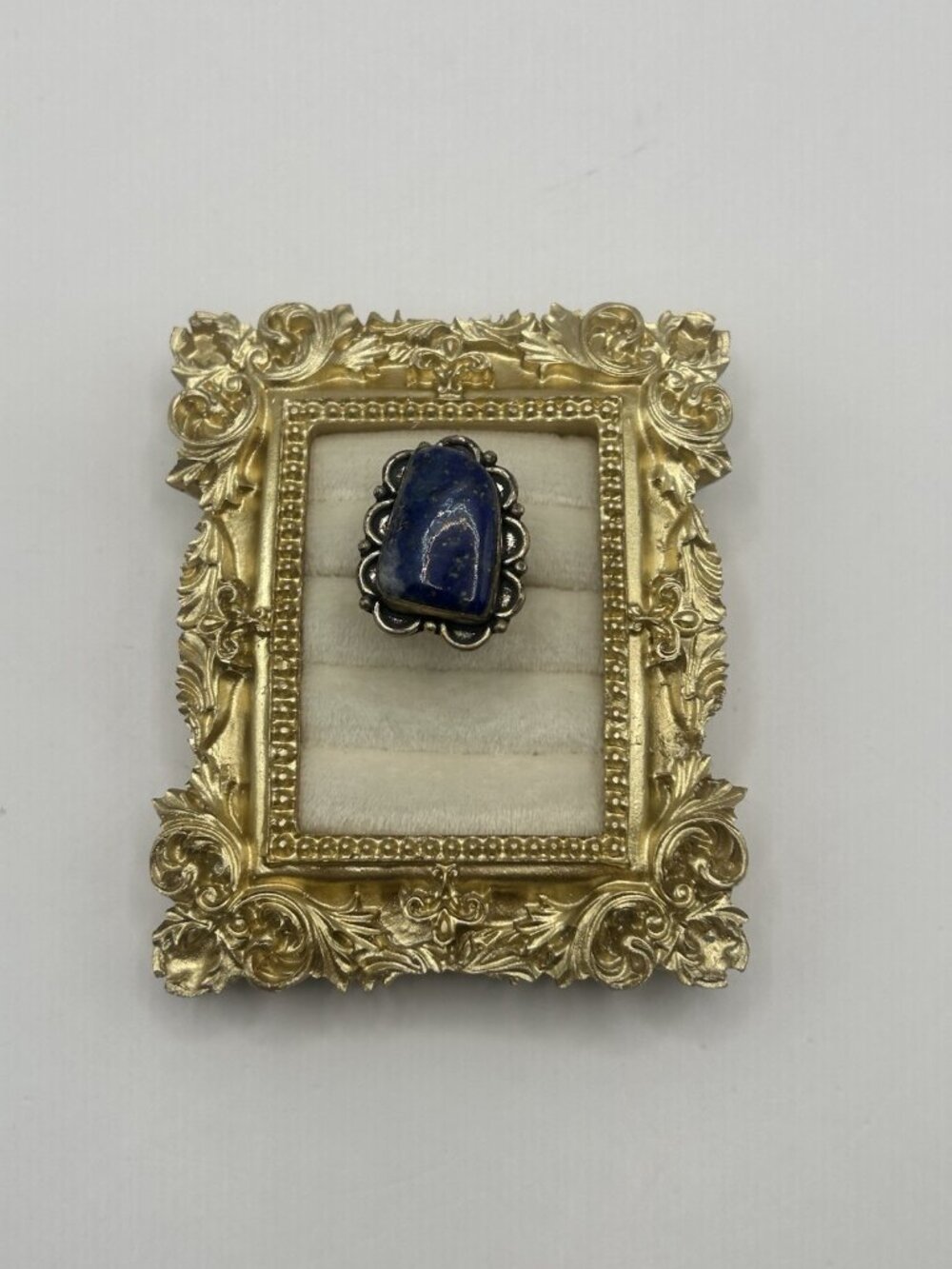 Vintage Lapis Lazuli Adjustable Ring Blue Stone Boho Statement Silver Tone Big - Picture 5 of 16